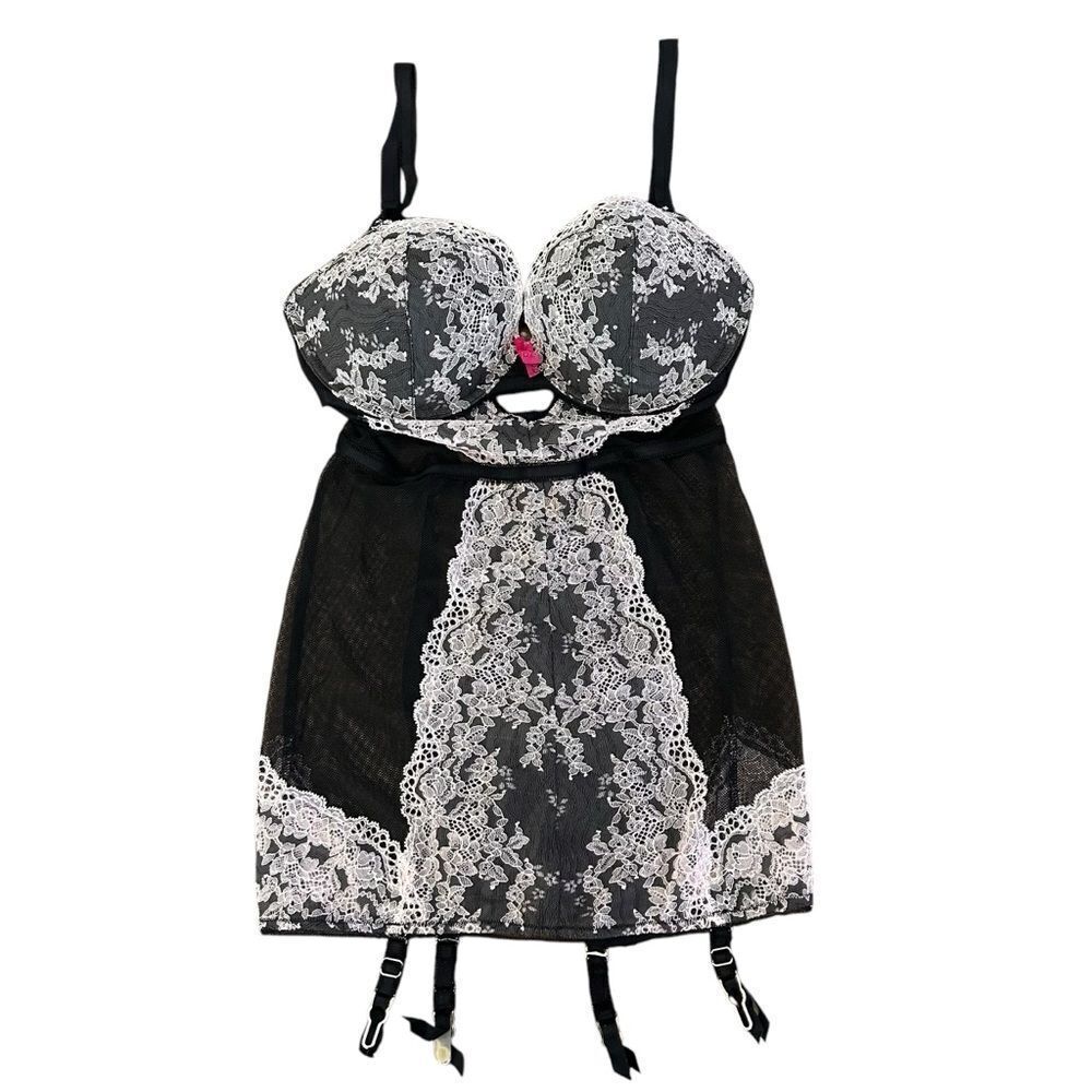 Victoria’s Secret black lace sheer garter slip Lingerie size 36D